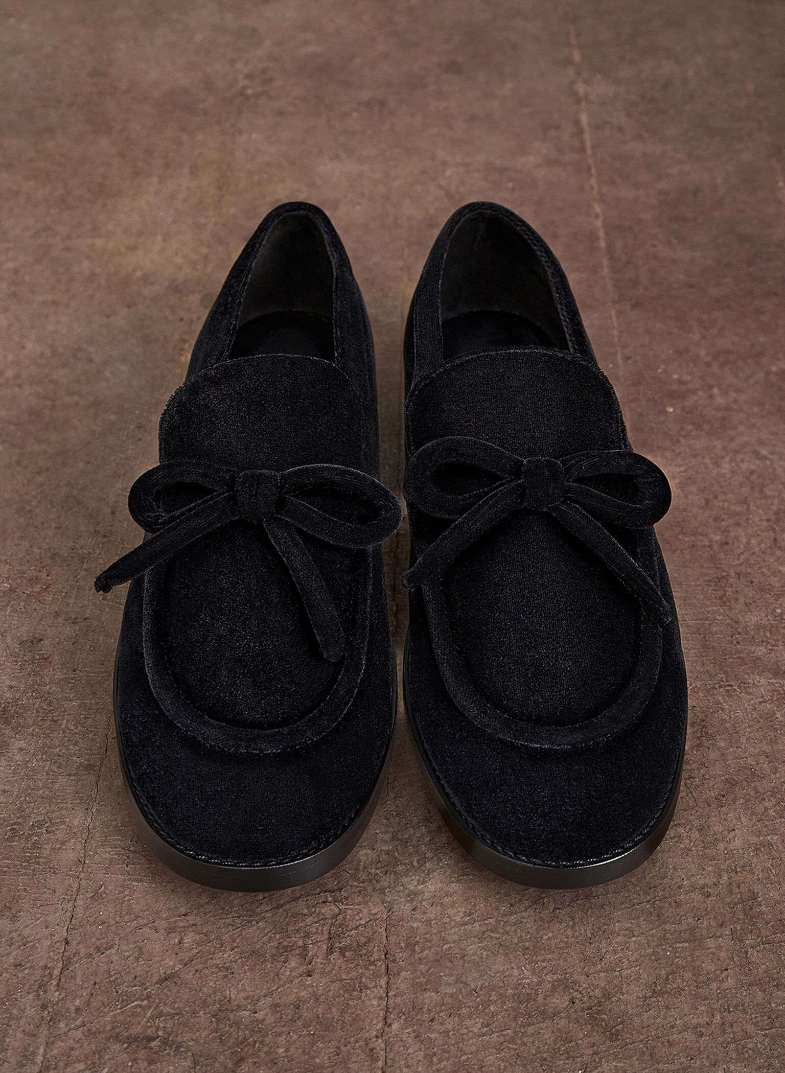 Velvet Bow Loafers, Black Textured, hi-res