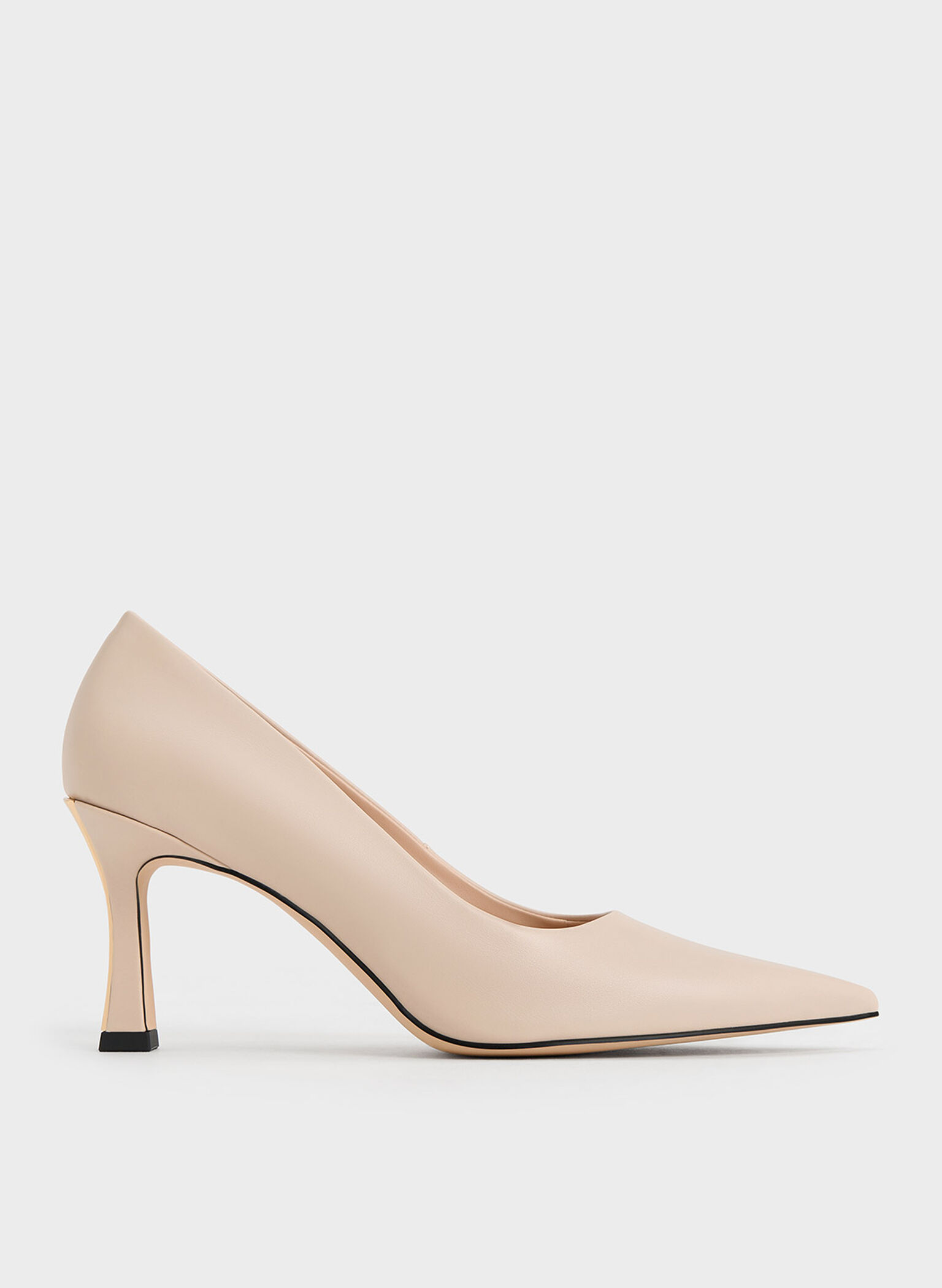 Flared Heel Pointed-Toe Pumps, Nude, hi-res