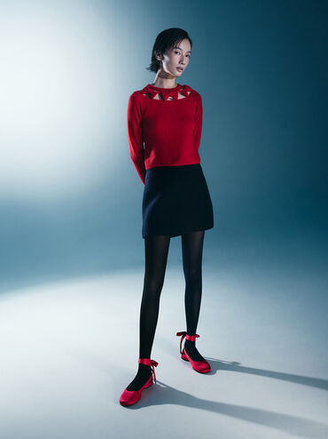 Satin Tie-Around Ballet Flats, Red, hi-res