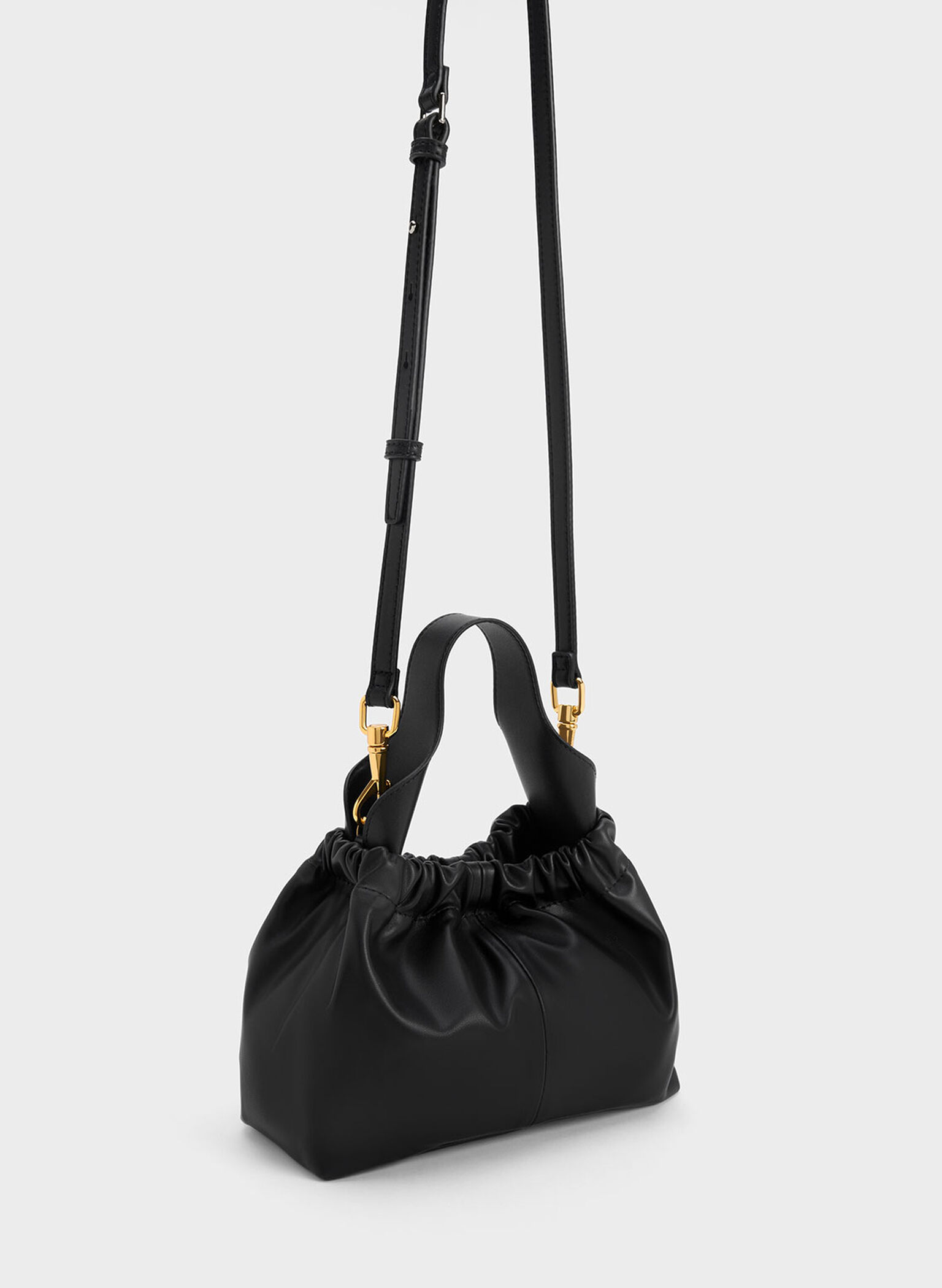 Ally Ruched Slouchy Bag, Black, hi-res