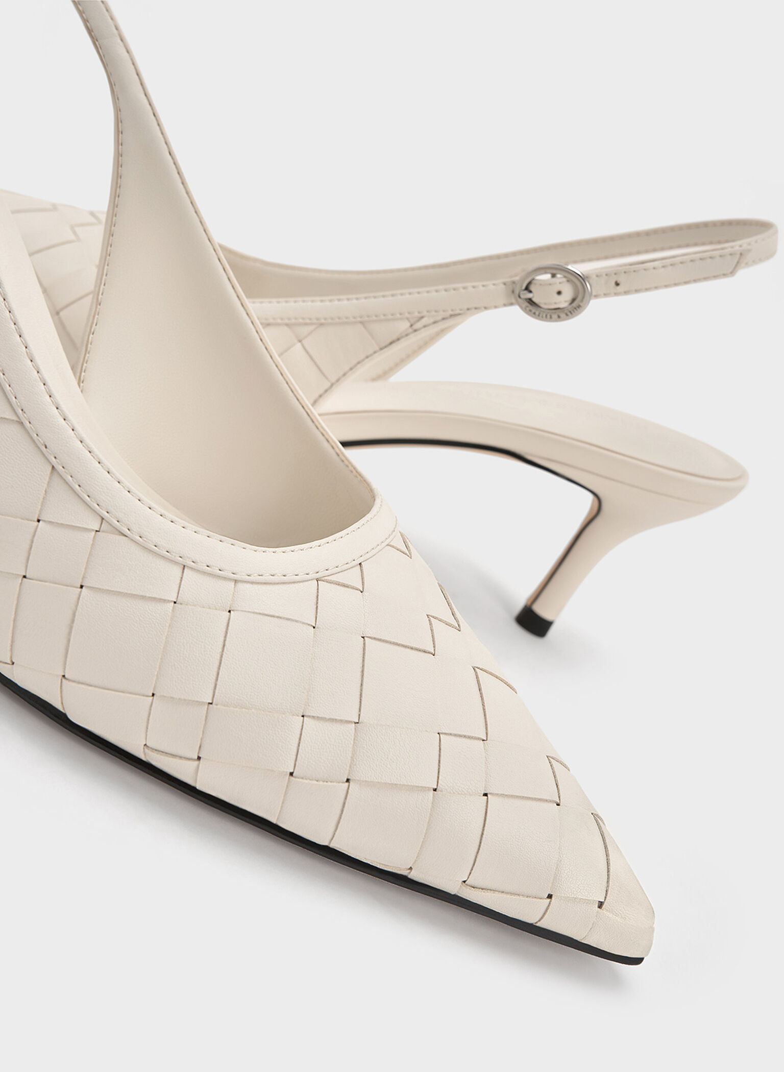 Ivette Woven Pointed-Toe Slingback Pumps, Chalk, hi-res