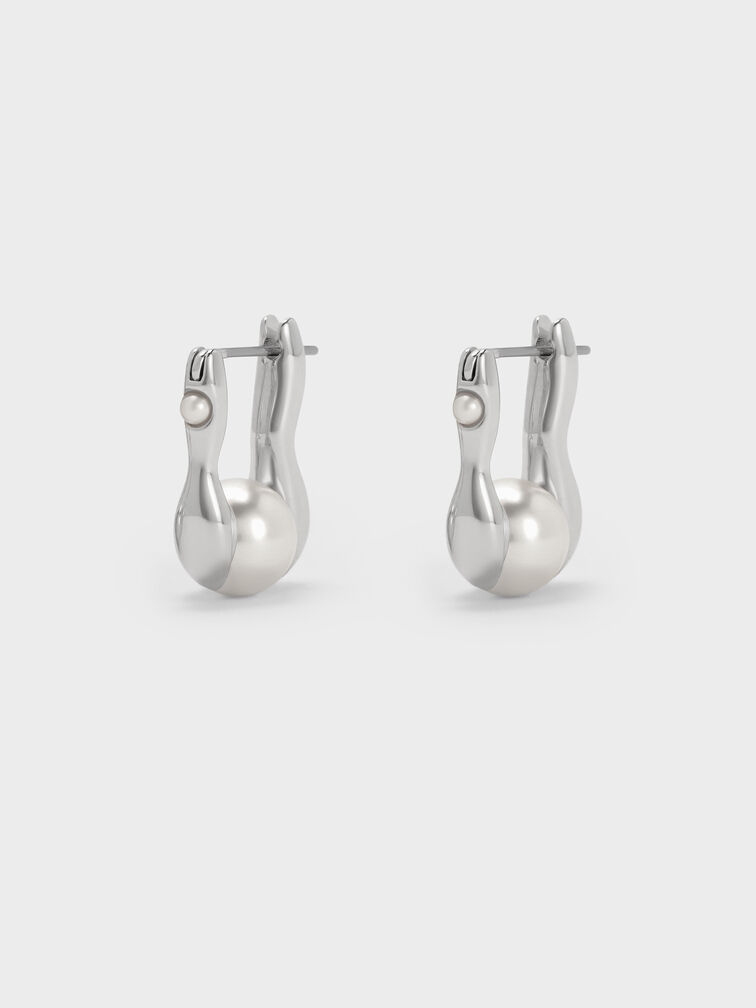 Corrine Pearl Sculptural Drop Earrings, Silver, hi-res