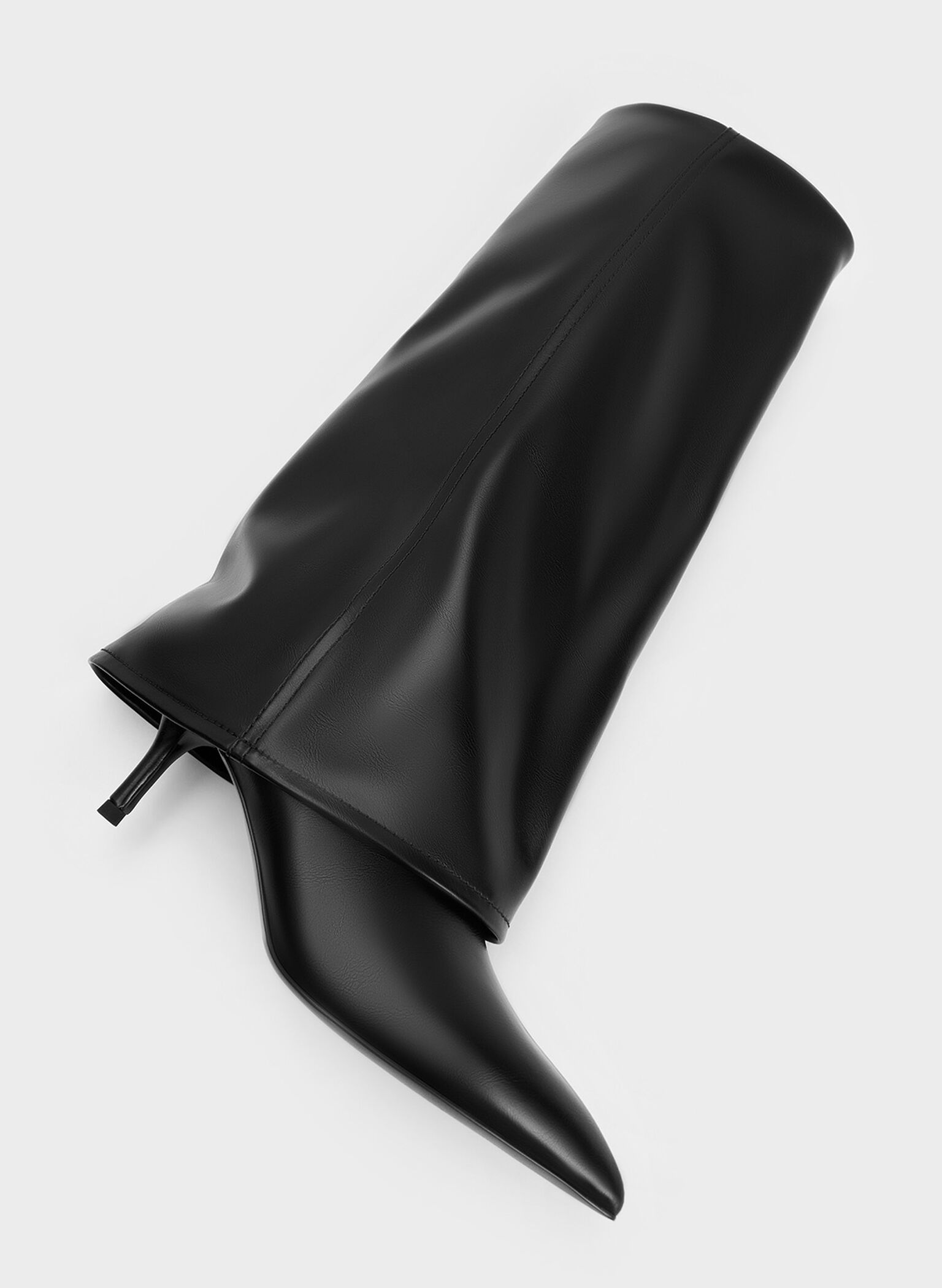 Fold-Over Pointed-Toe Knee-High Boots, Black, hi-res