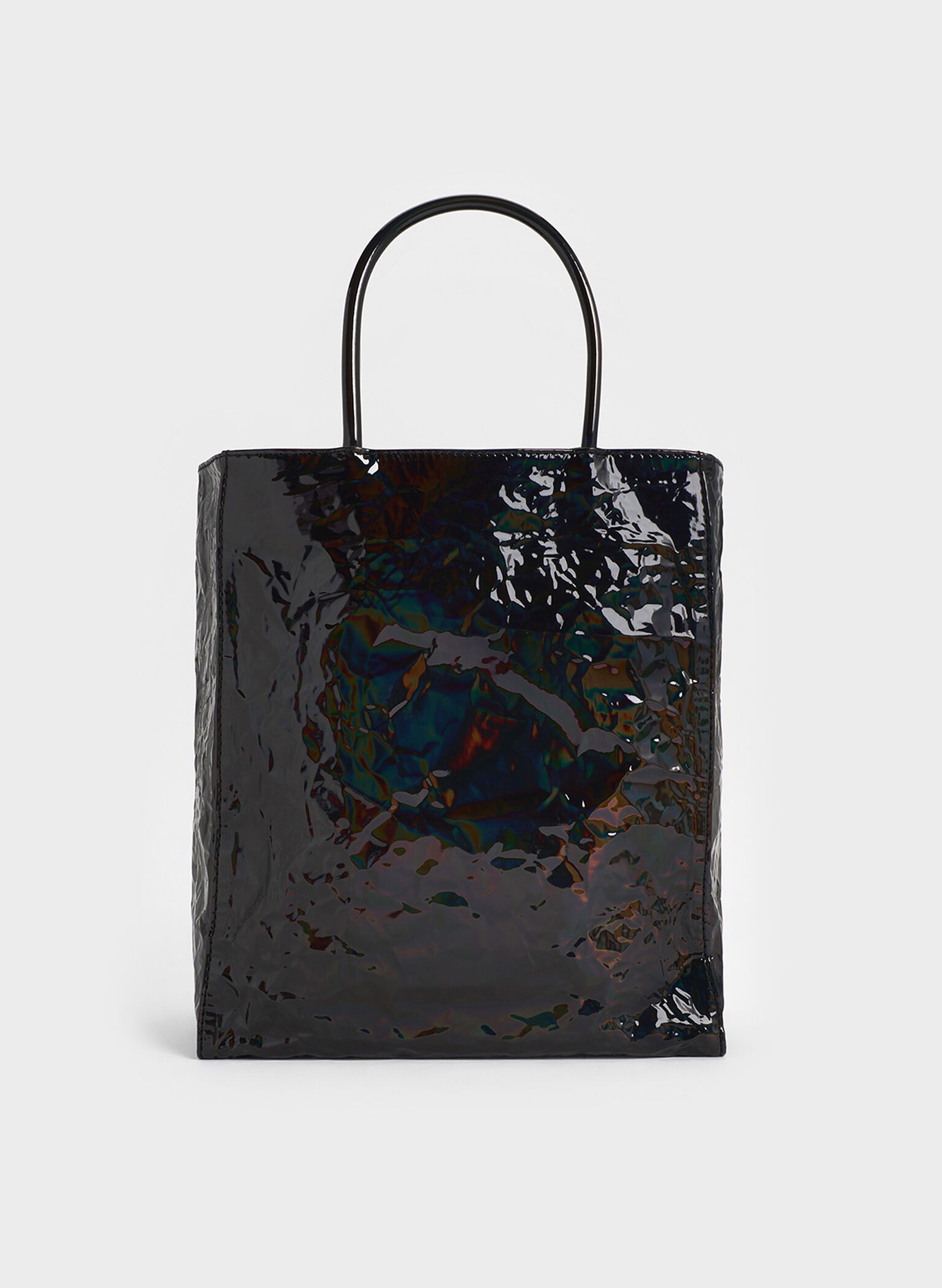 Large Matina Patent Crinkle-Effect Elongated Tote Bag, Prism Noir, hi-res