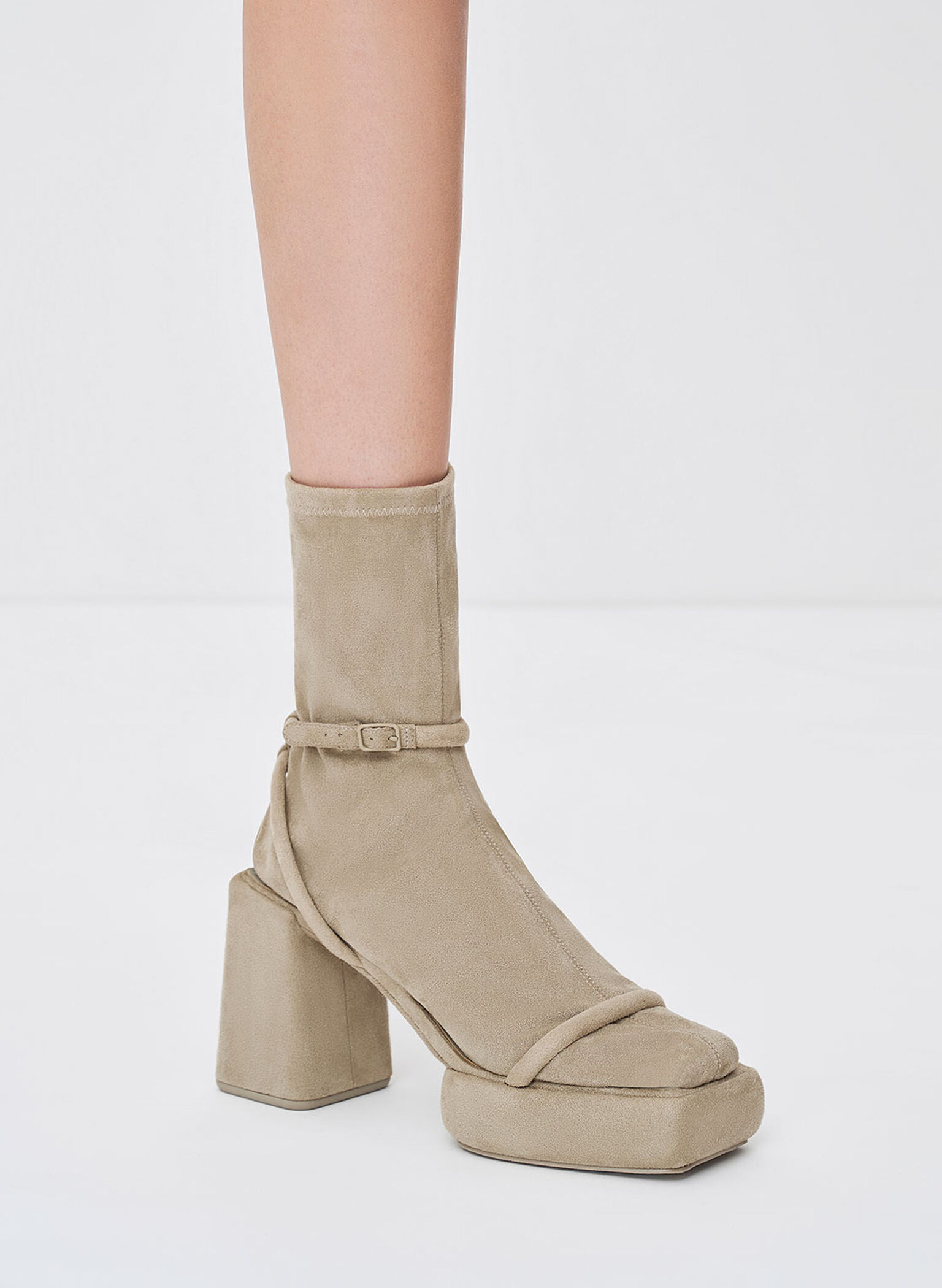 Lucile Textured Platform Calf Boots, Beige, hi-res