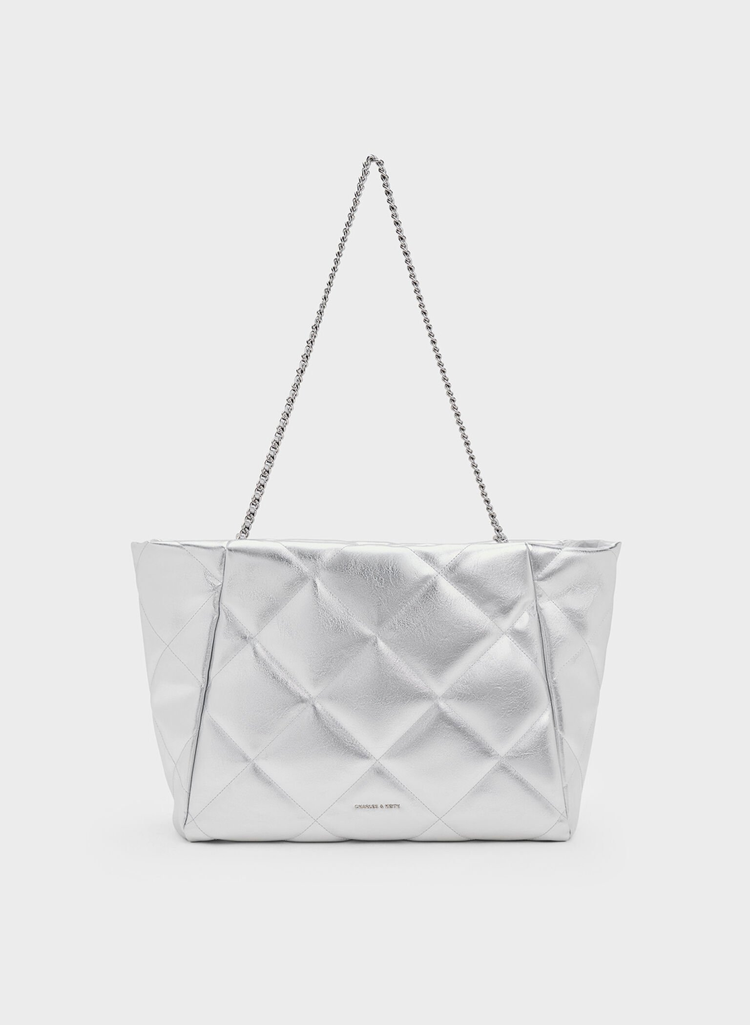 Apfra Metallic Quilted Chain-Handle Tote Bag, Silver, hi-res