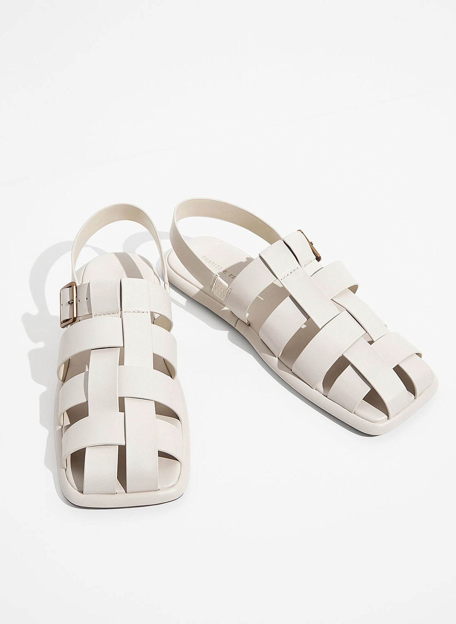 Metallic Buckle Caged Slingback Sandals, Chalk, hi-res