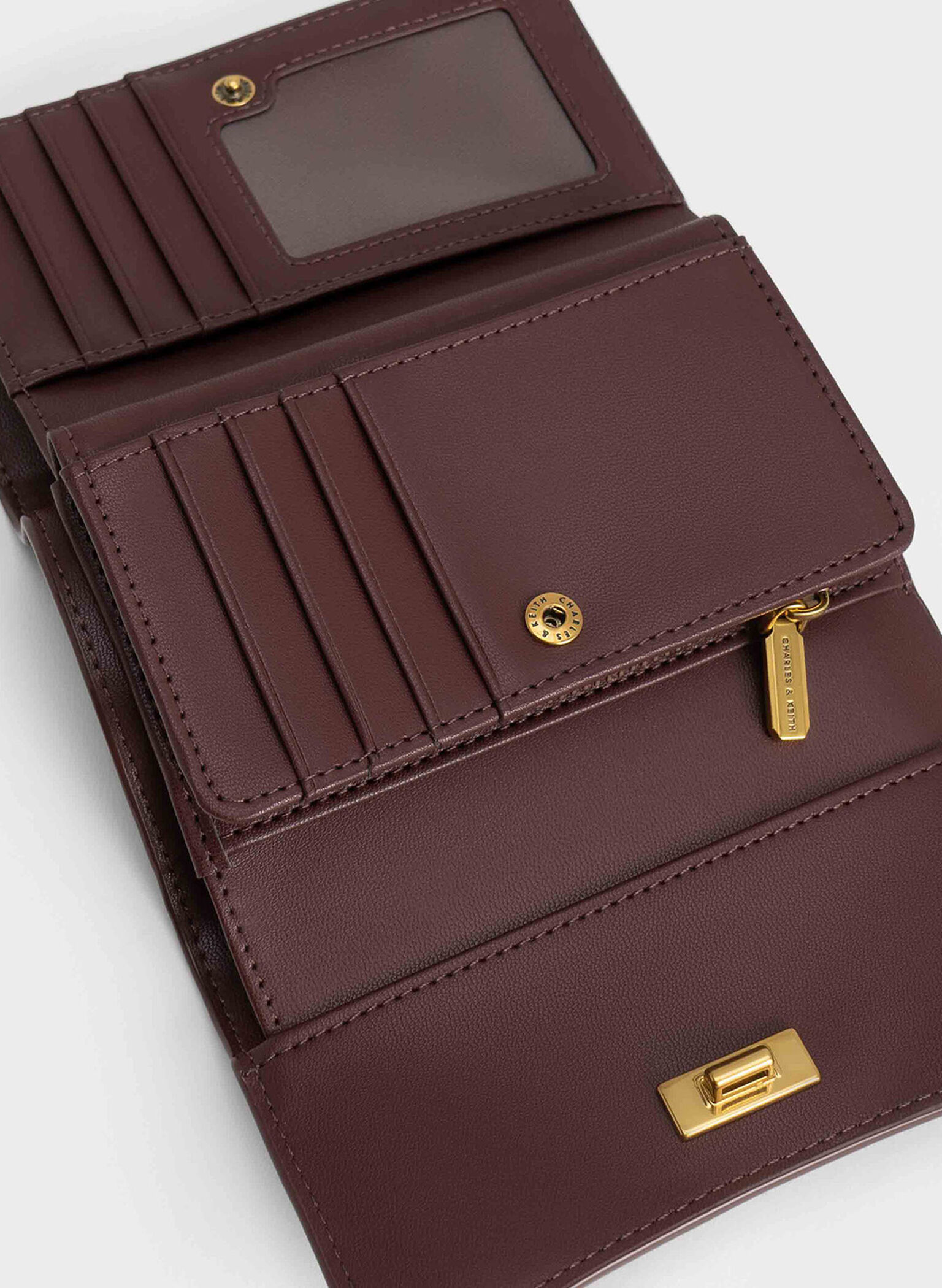Huxley Metallic Accent Front Flap Wallet, Dark Chocolate, hi-res