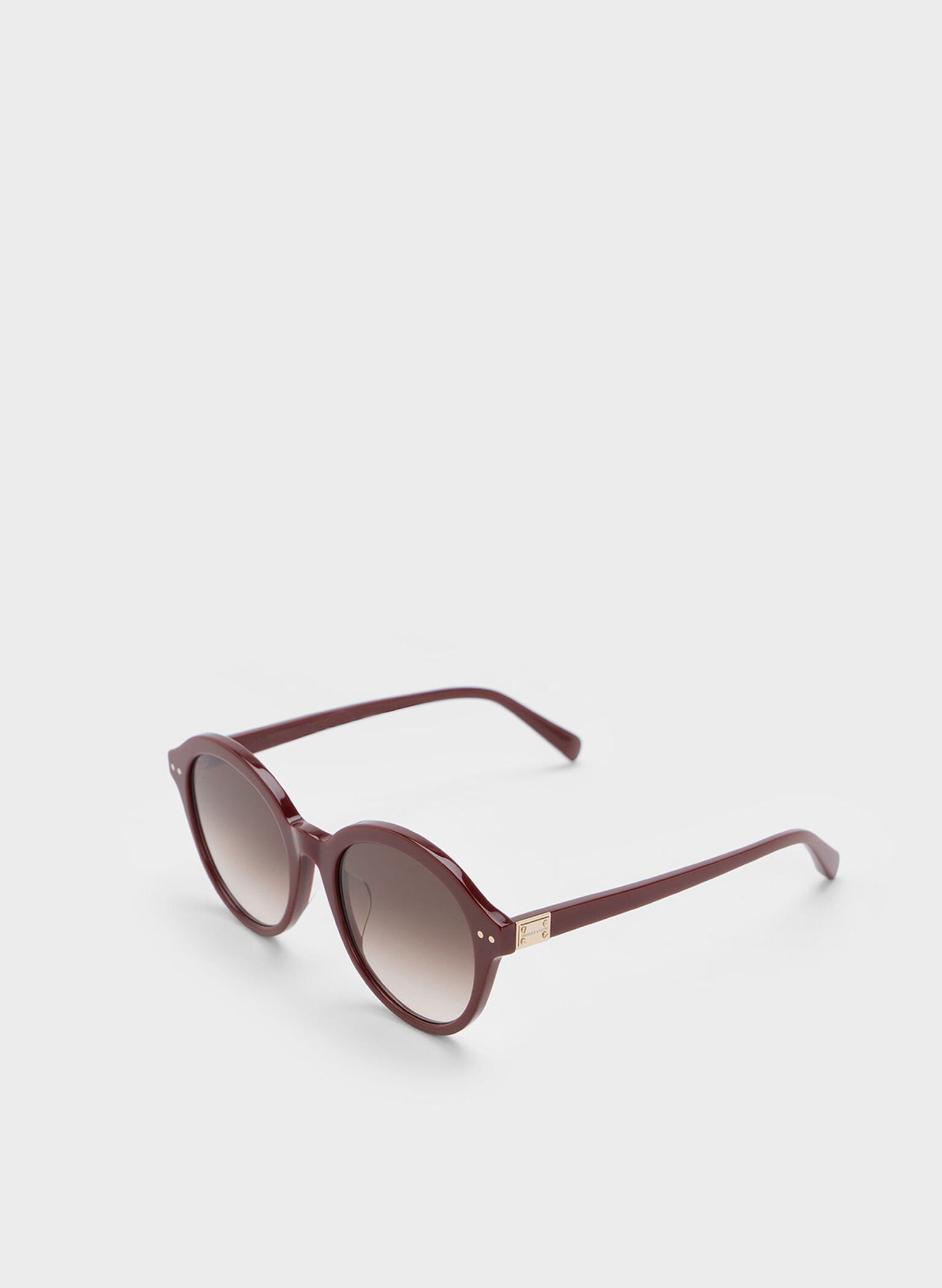 Recycled Acetate Round Cat-Eye Sunglasses, Burgundy, hi-res