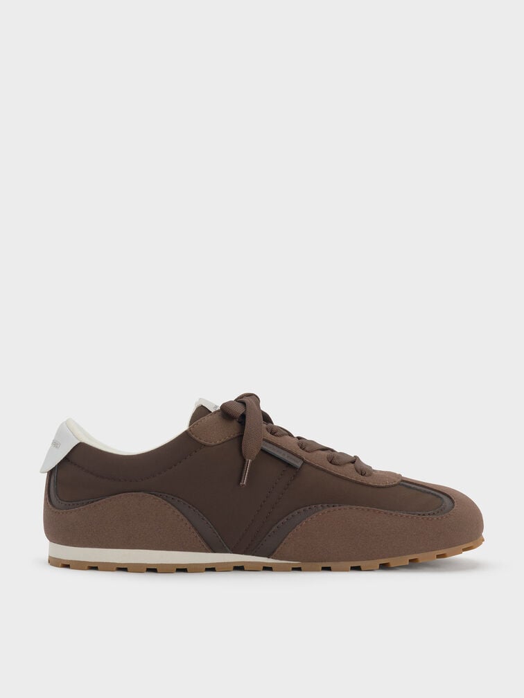 Nylon Contrast-Panel Lace-Up Sneakers, Dark Brown Textured, hi-res