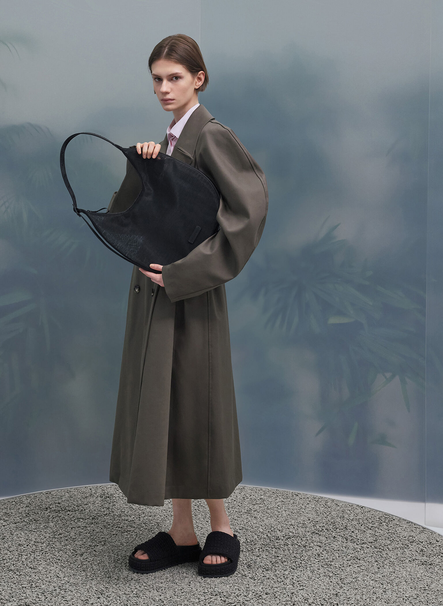 Mesh Crescent Hobo Bag, Jet Black, hi-res