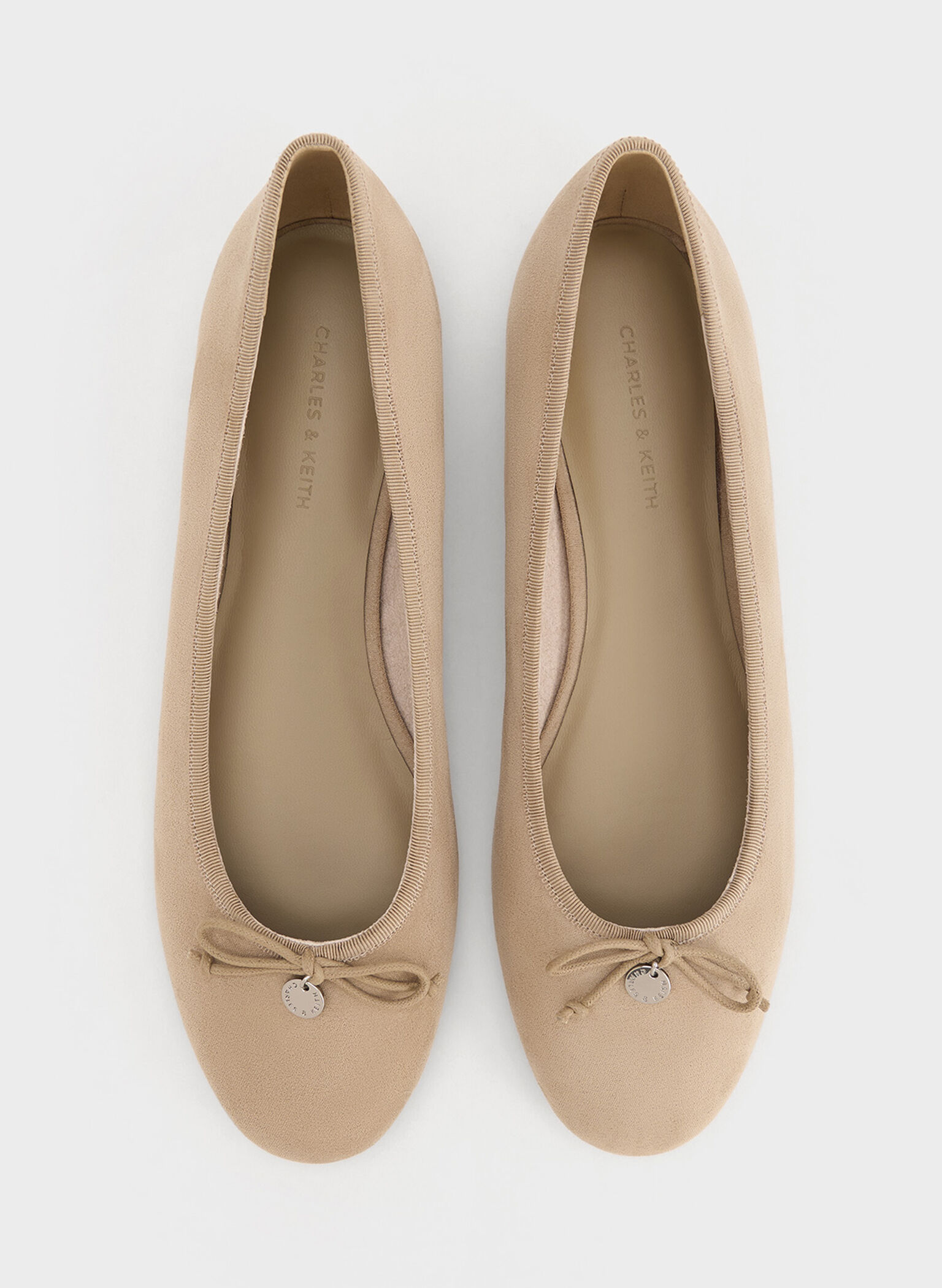 Faux Suede Bow Ballet Flats, Sand, hi-res