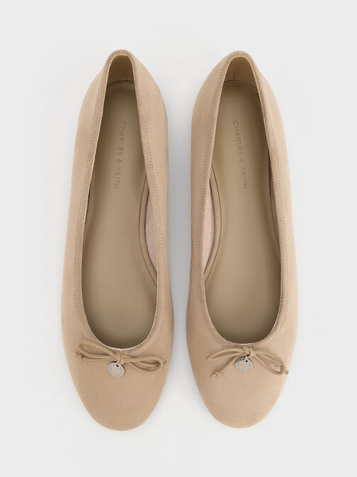 Faux Suede Bow Ballet Flats, Sand, hi-res