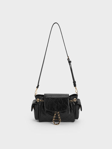 Duo Quilted Two-Way Front Flap Backpack, Black, hi-res
