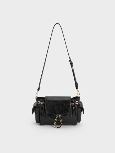 Duo Quilted Two-Way Front Flap Backpack, Black, hi-res