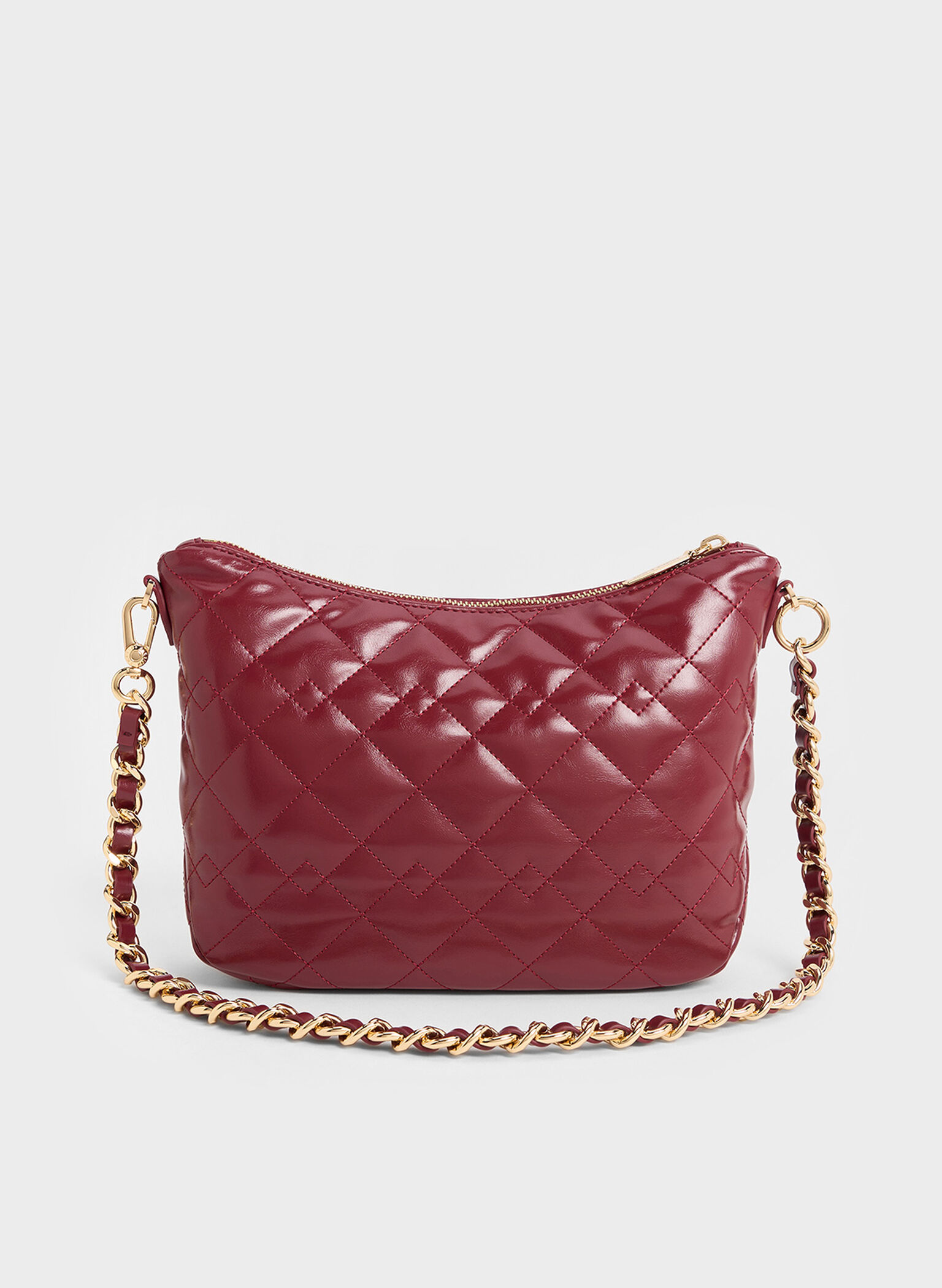 Duo Quilted Slouchy Hobo Bag, Burgundy, hi-res