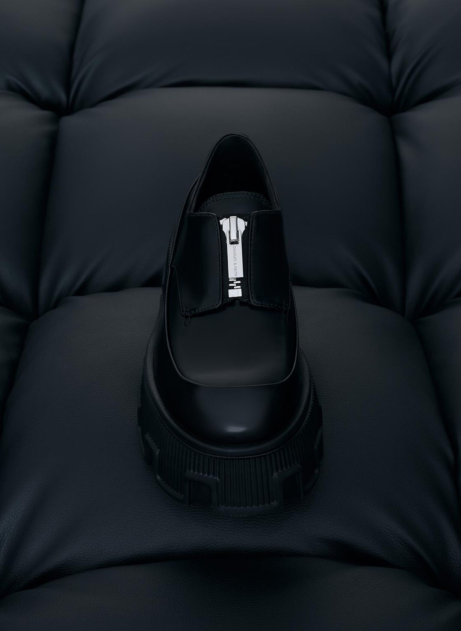 Zip-Up Platform Loafers, Black Box, hi-res