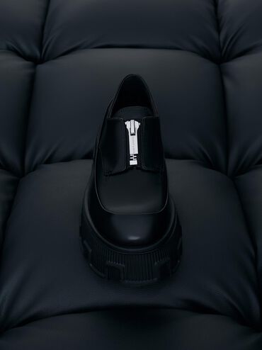 Zip-Up Platform Loafers, Black Box, hi-res