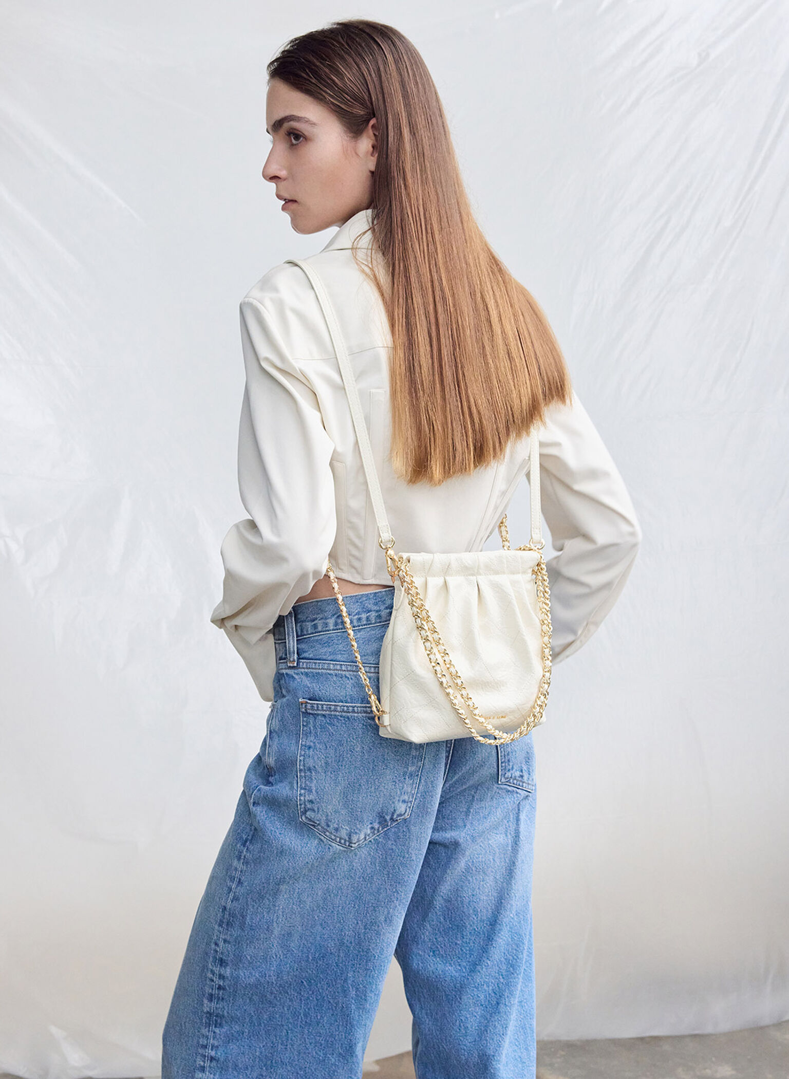 Duo Chain-Handle Two-Way Backpack, Cream, hi-res