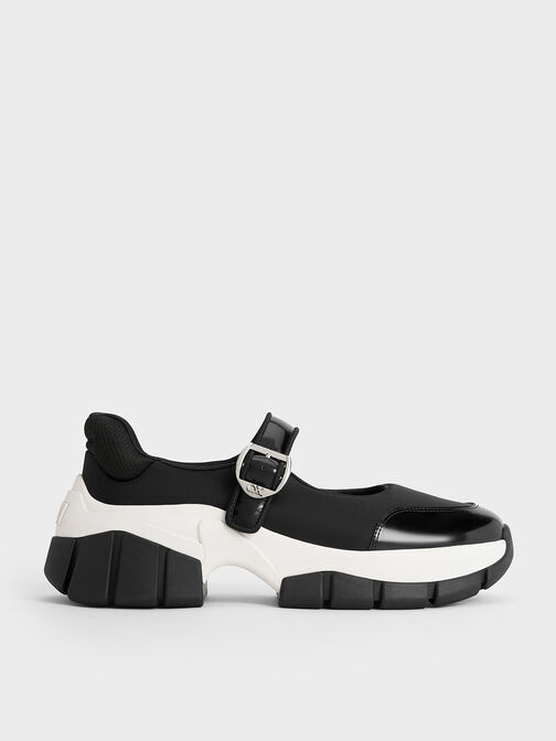 Yunna Leather & Recycled Fabric Mary Jane Sneakers, Black, hi-res