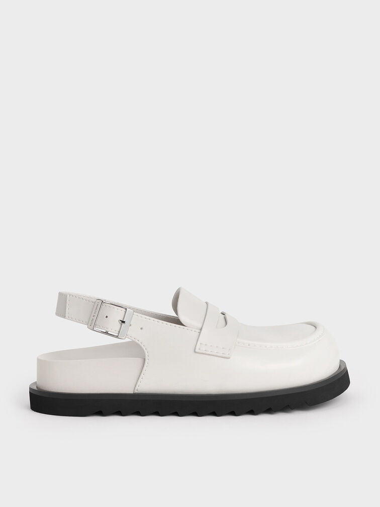 Slingback Penny Loafers, White, hi-res