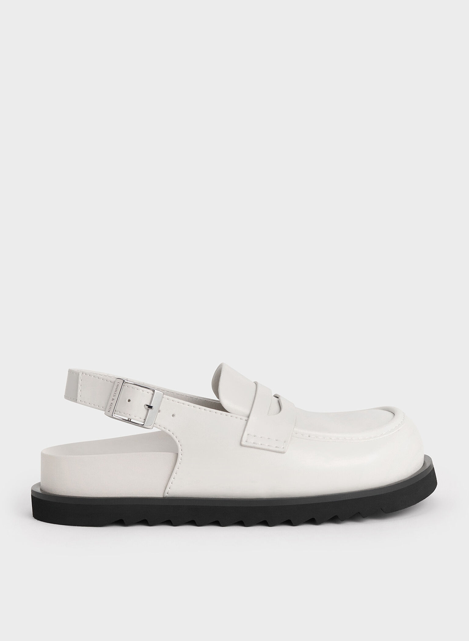 Slingback Penny Loafers, White, hi-res