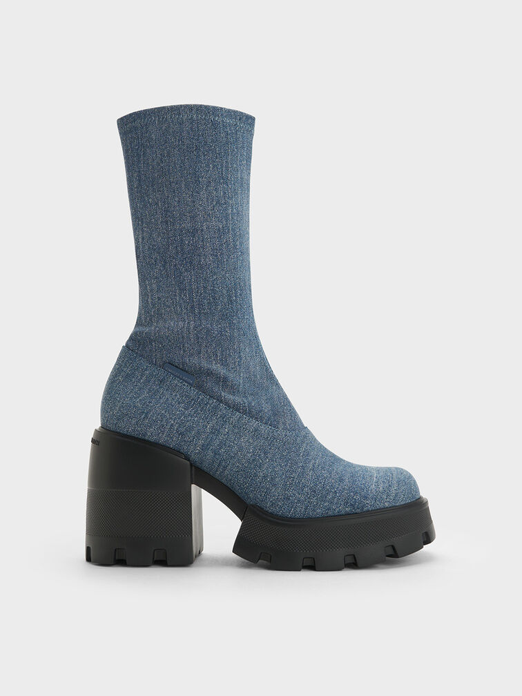 Denim Side-Zip Platform Calf Boots, Denim Blue, hi-res