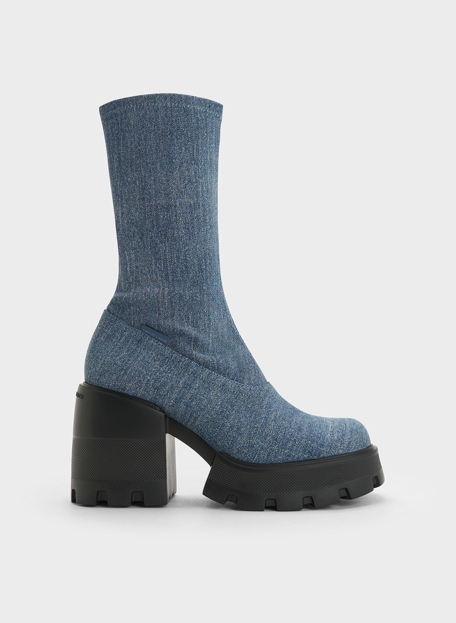 Denim Side-Zip Platform Calf Boots, Denim Blue, hi-res