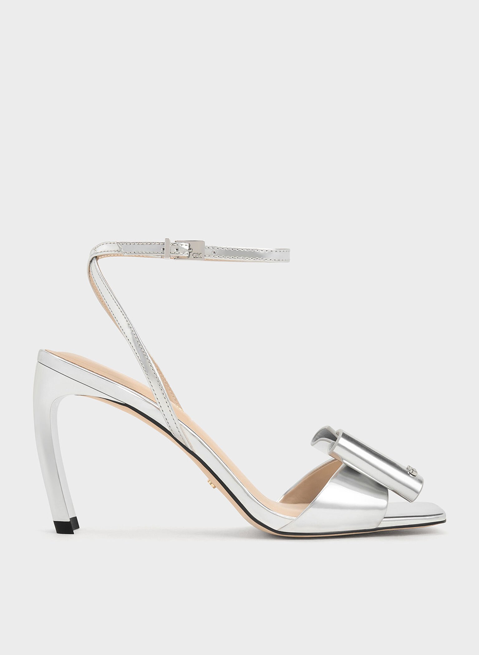 Lu Metallic Leather Bow Blade-Heel Sandals, Silver, hi-res