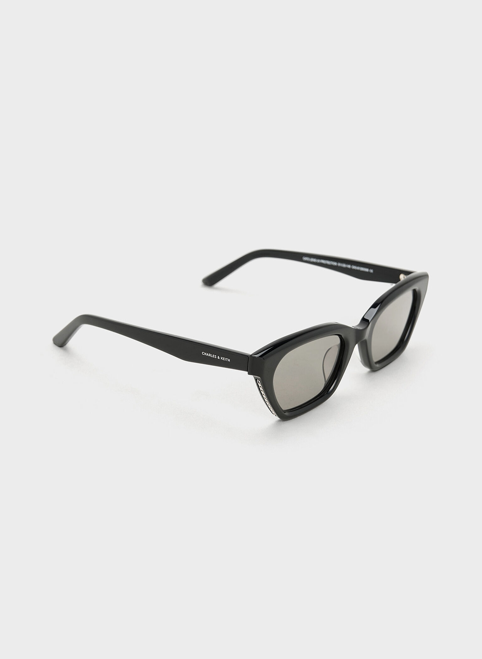 Vesta Angular Cat-Eye Sunglasses, Black, hi-res