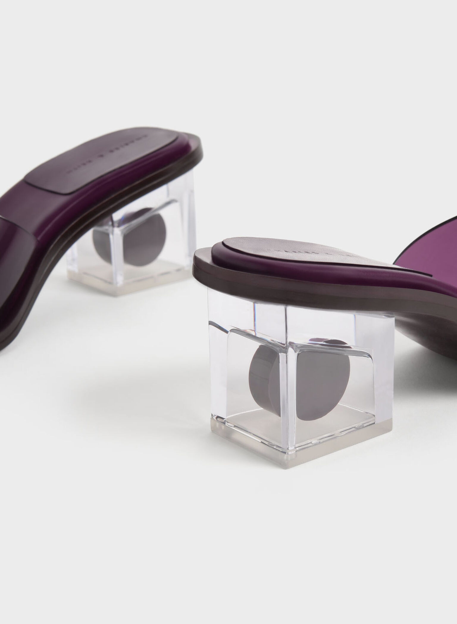 Madison Clear Sculptural Heel Mules, Purple, hi-res