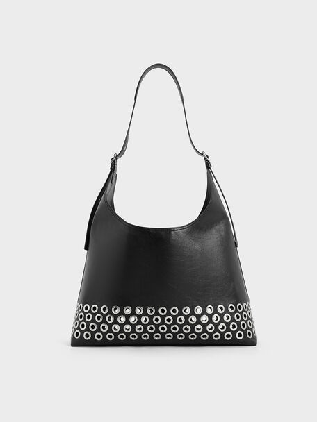 Liv Grommet Hobo Bag, Noir, hi-res