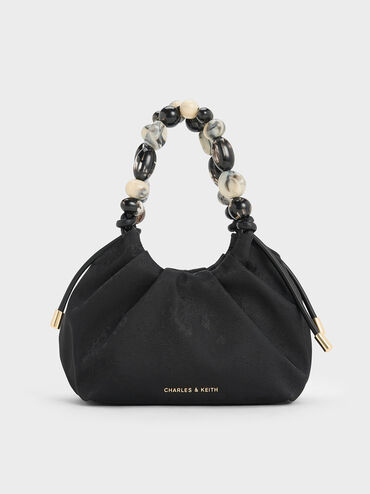 Aviary Jacquard Beaded-Handle Bag, Black, hi-res
