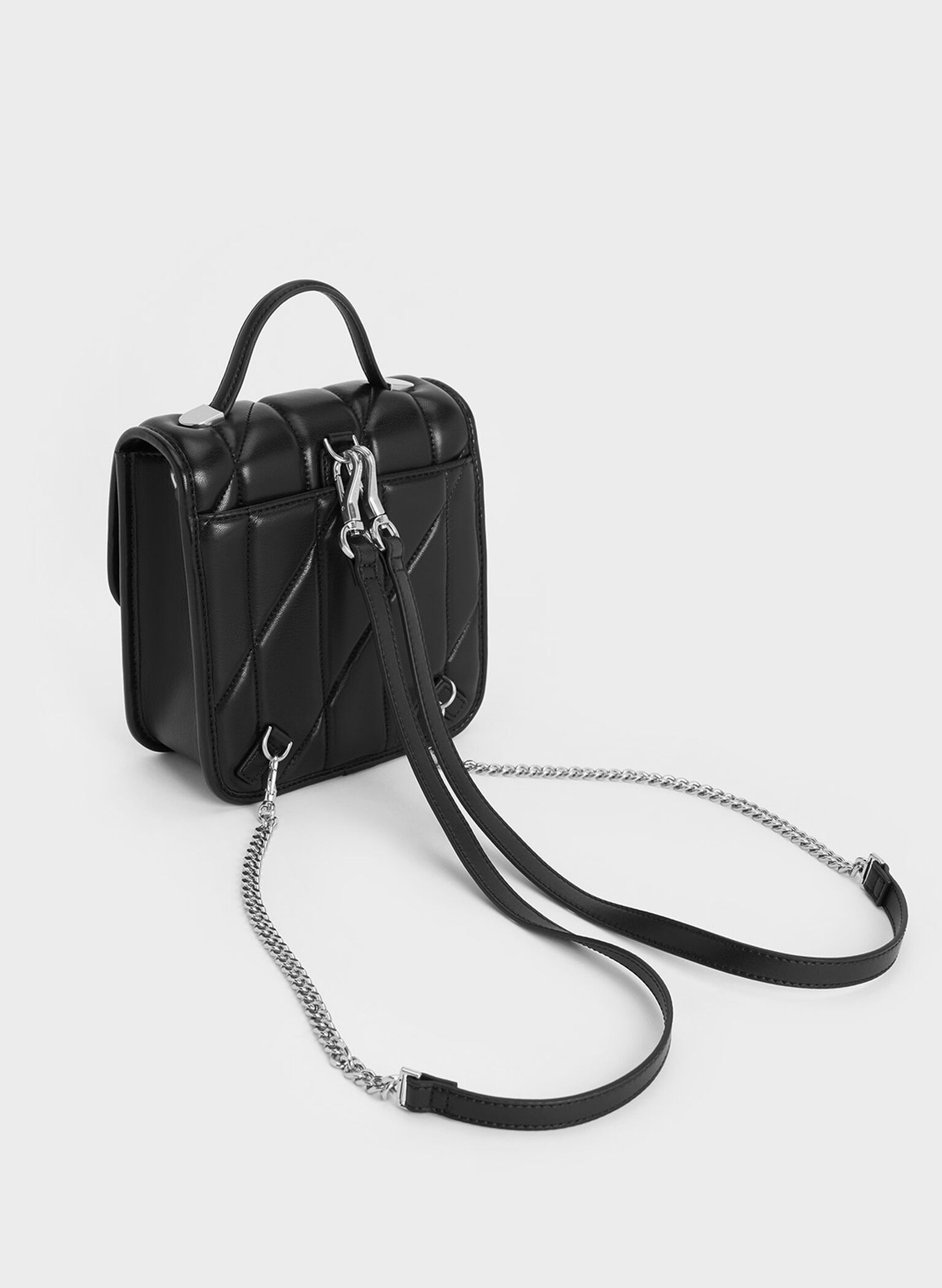 Lin Quilted Belted Backpack, Noir, hi-res