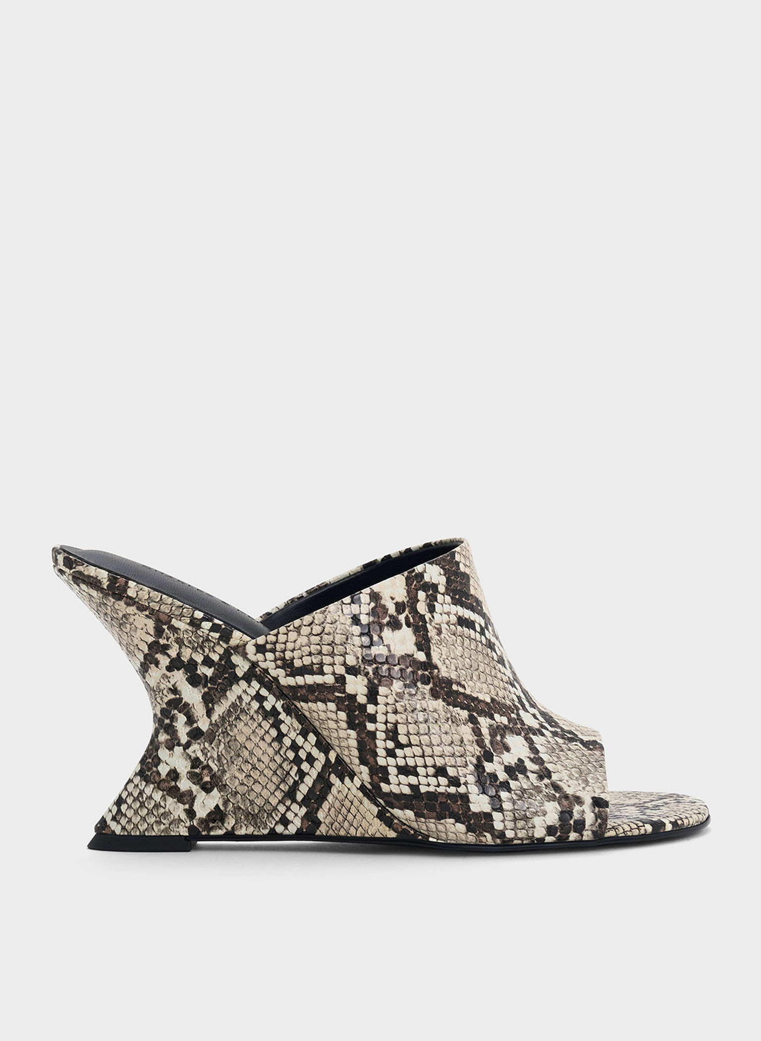 Snake-Print Wide-Strap Sculptural-Heel Wedges, Animal Print Natural, hi-res