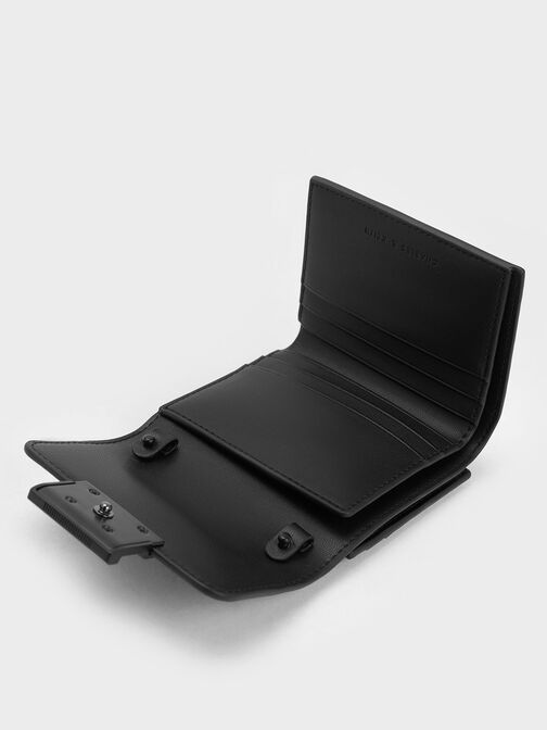 Metallic Accent Short Wallet, Black, hi-res