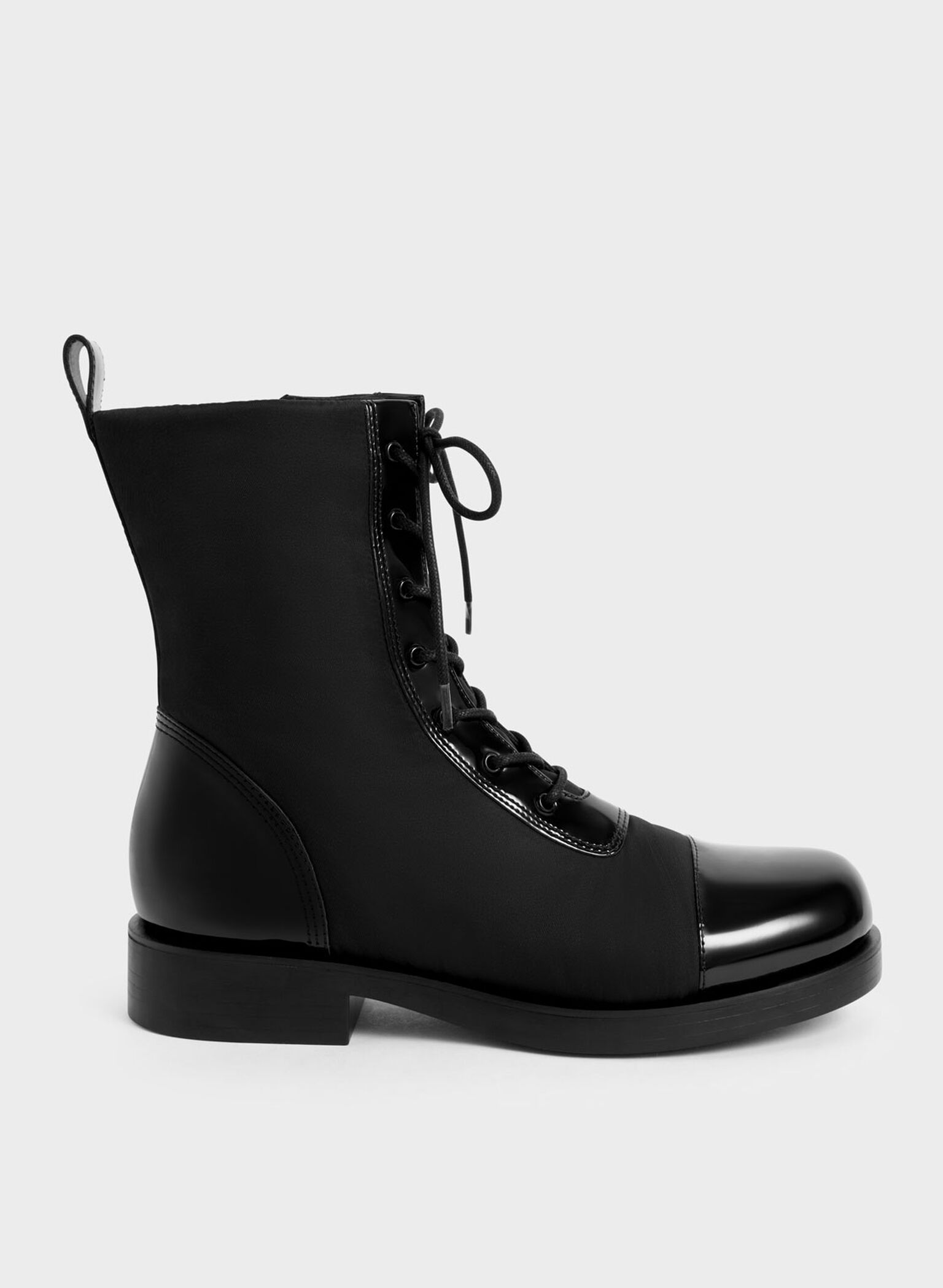 Nylon & Patent Combat Boots, Black, hi-res