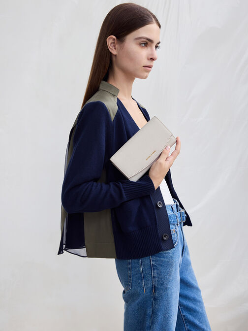 Front Flap Long Wallet, Light Grey, hi-res
