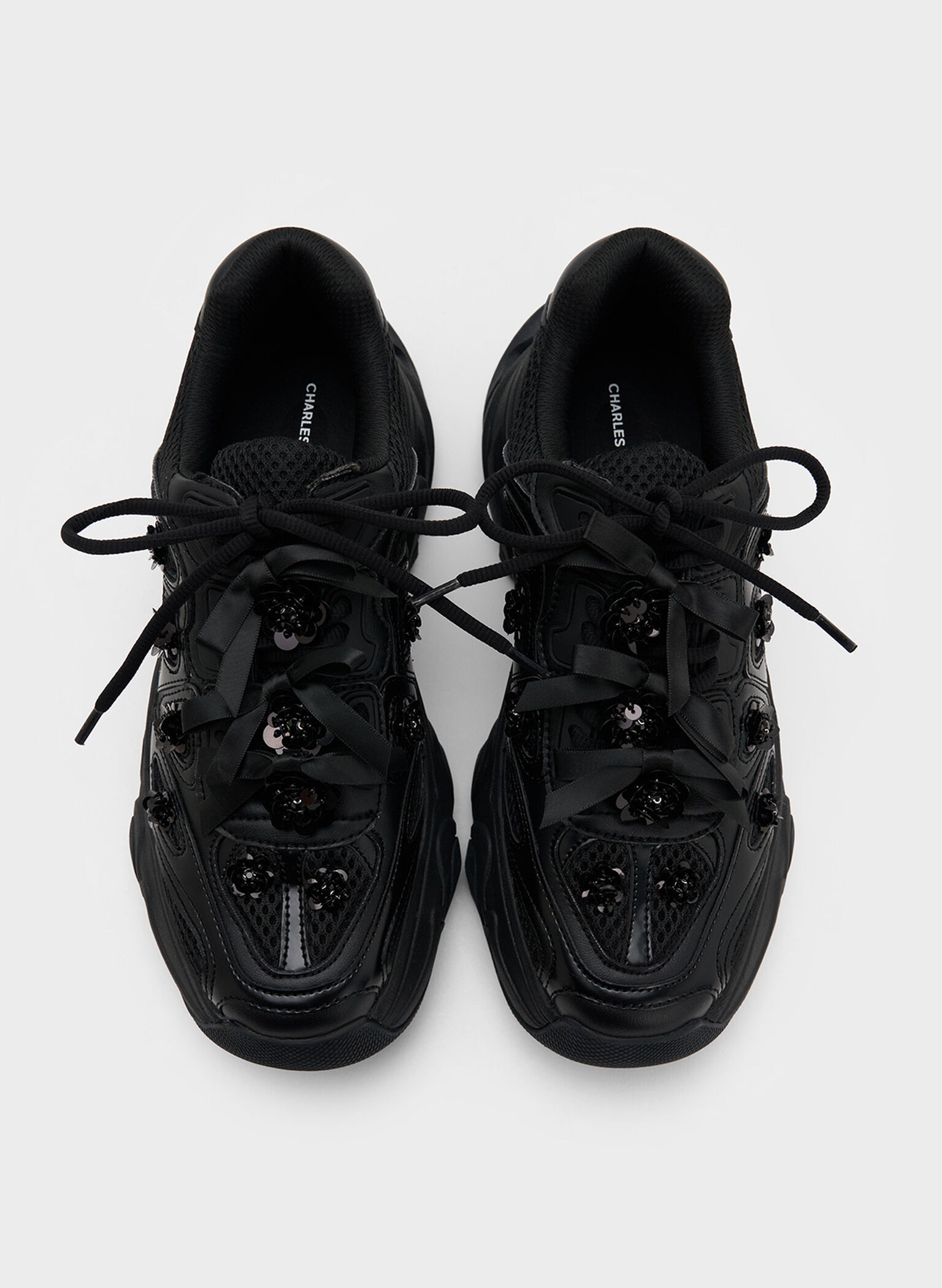 Gaskell Flower-Embellished Chunky Sneakers, Black, hi-res