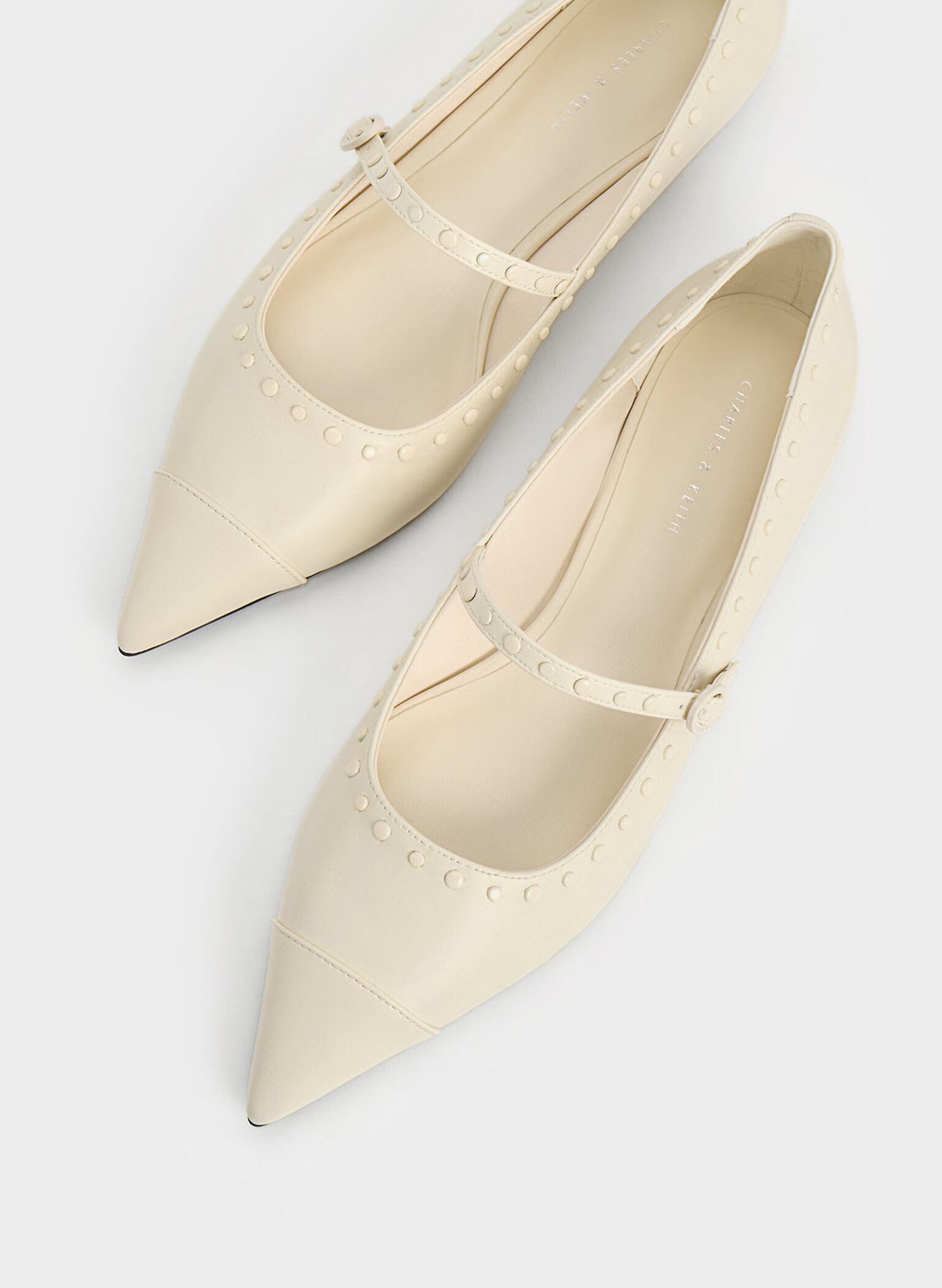 Studded Pointed-Toe Mary Jane Flats, Chalk, hi-res