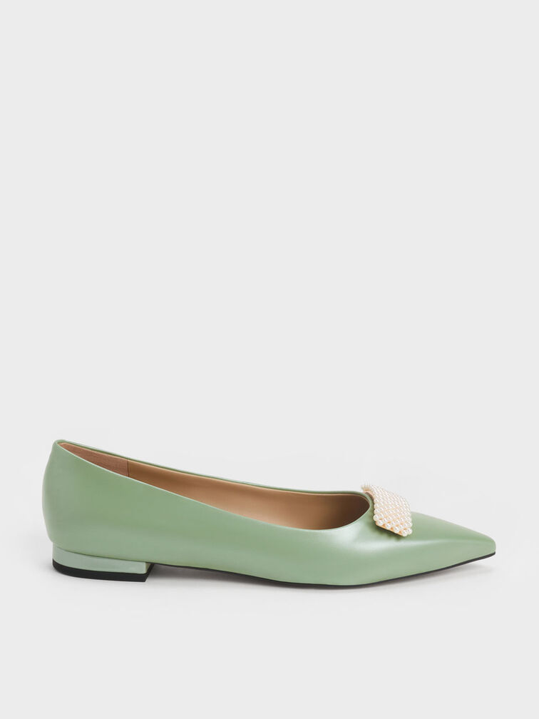 Green leather flat shoes Clearance