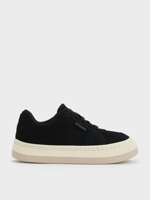 Textured Low-Top Sneakers, Black, hi-res