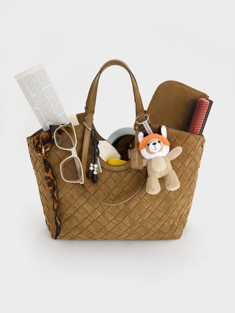 Ivette Recycled Suede Woven Tote Bag, Sahara Sand, hi-res