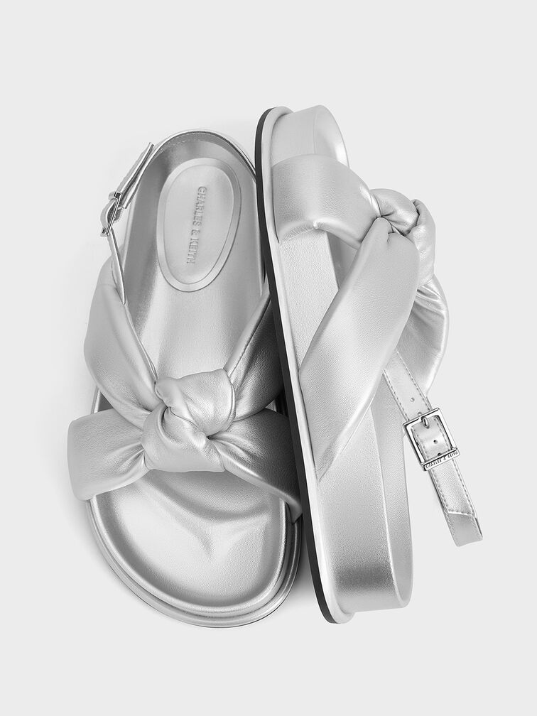 Rosetta Metallic Knotted Puffy Sandals, Silver, hi-res