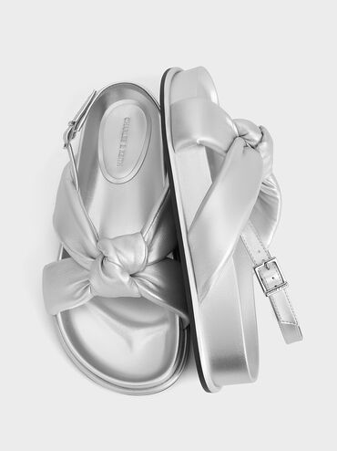 Rosetta Metallic Knotted Puffy Sandals, Silver, hi-res