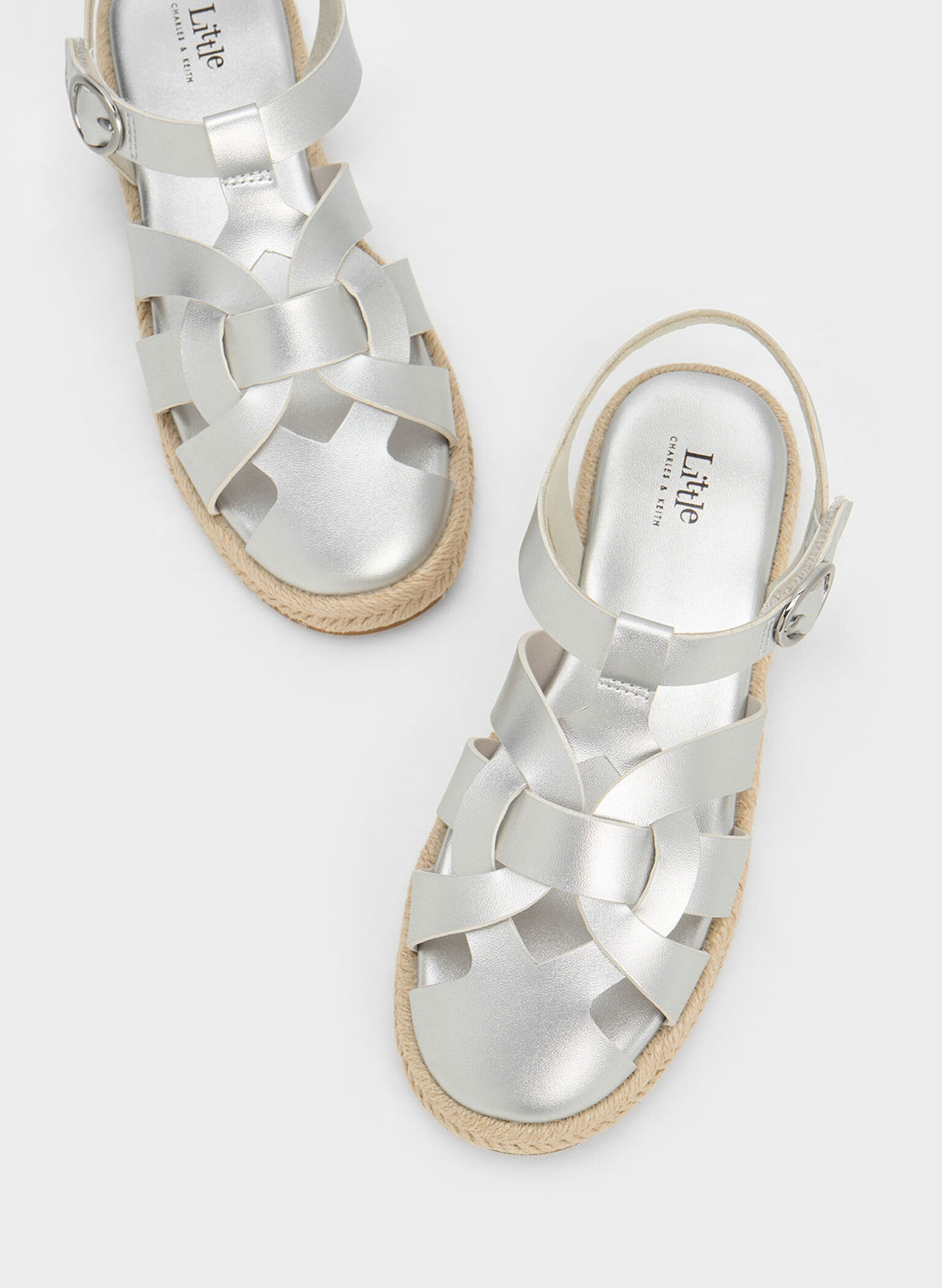 Girls' Interwoven Espadrille Sandals, Silver, hi-res