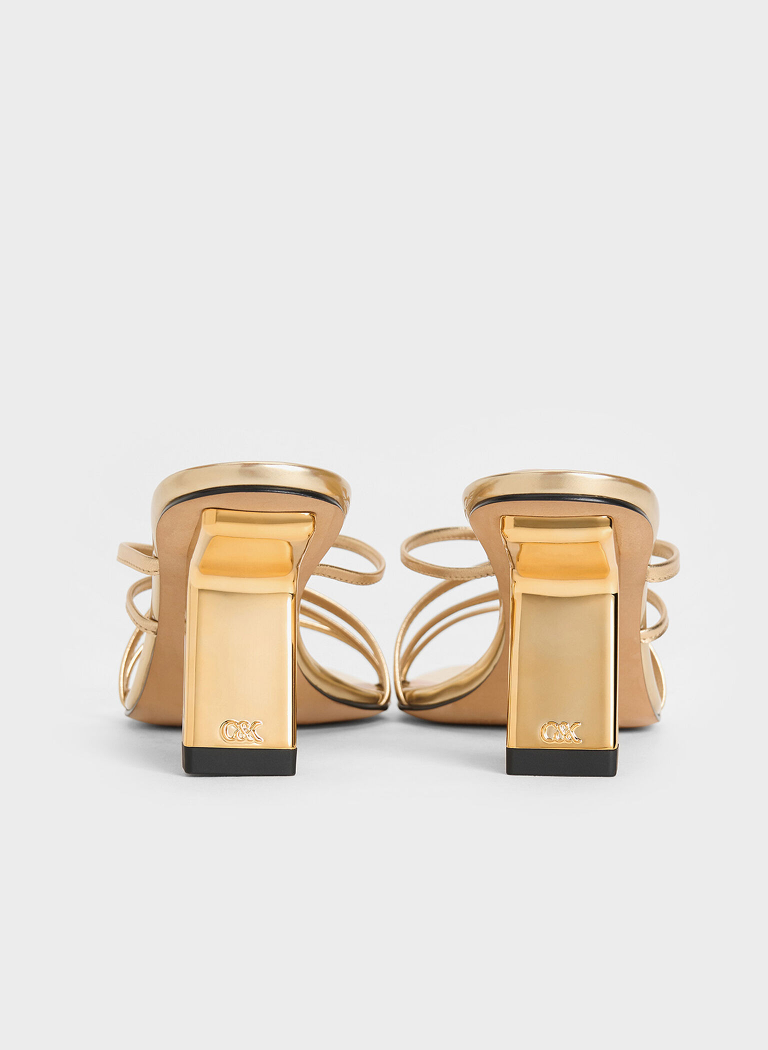 Orly Leather Metallic Strappy Slant-Heel Mules, Gold, hi-res