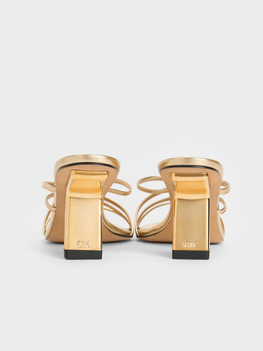 Orly Leather Metallic Strappy Slant-Heel Mules, Gold, hi-res