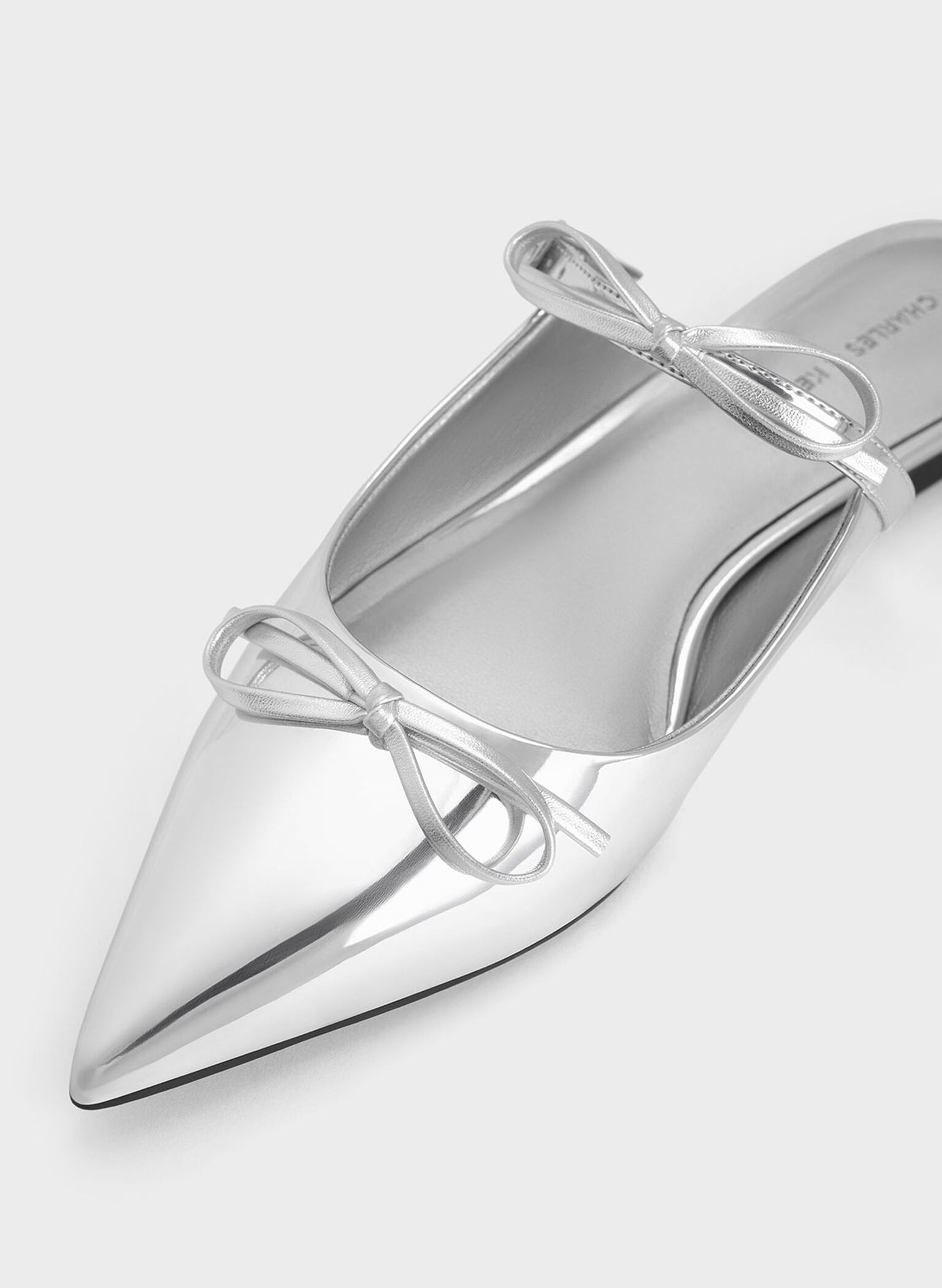 Metallic Double-Bow Pointed-Toe Mules, Silver, hi-res
