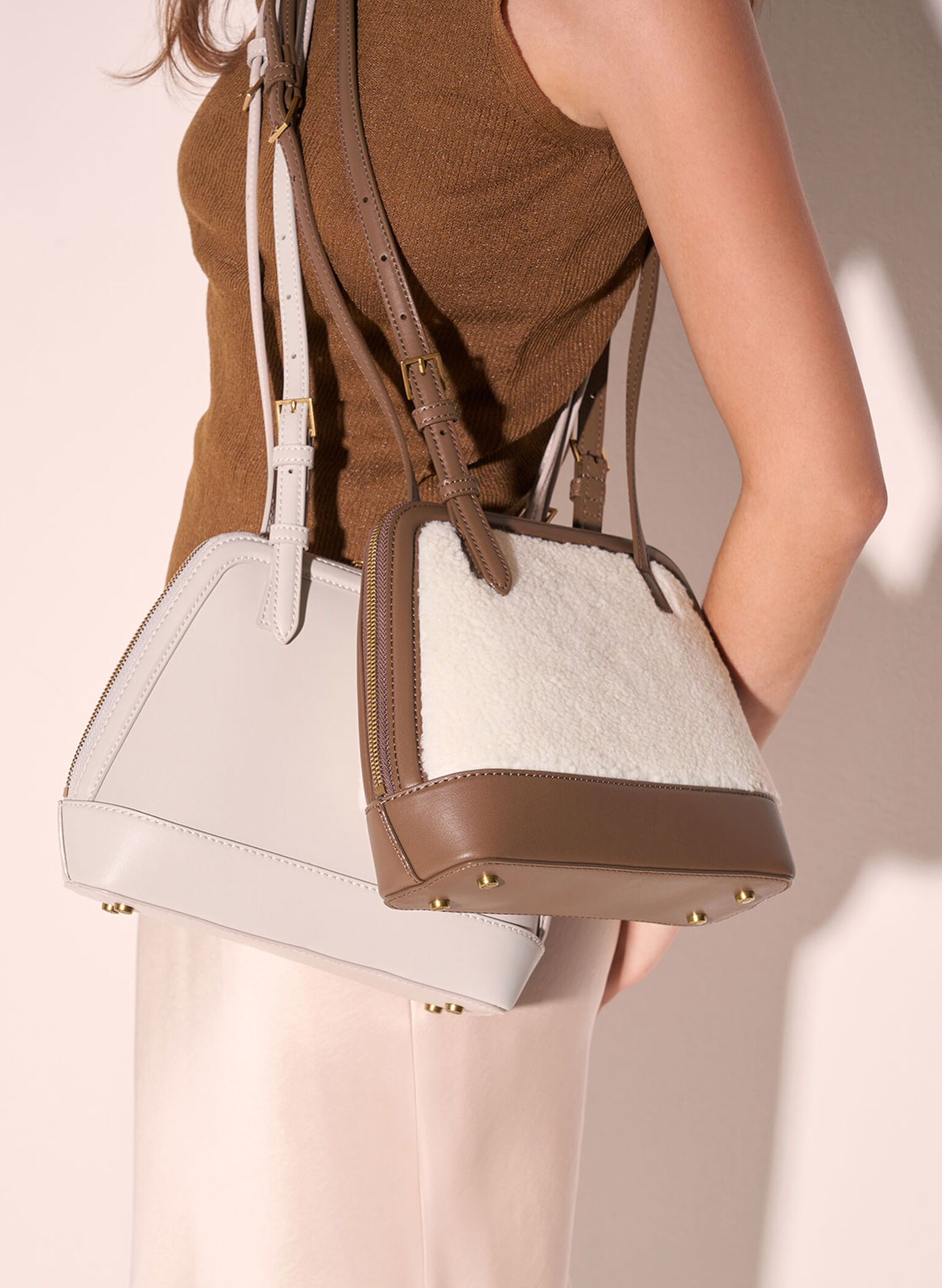 Enola Double Handle Structured Bag, Light Grey, hi-res